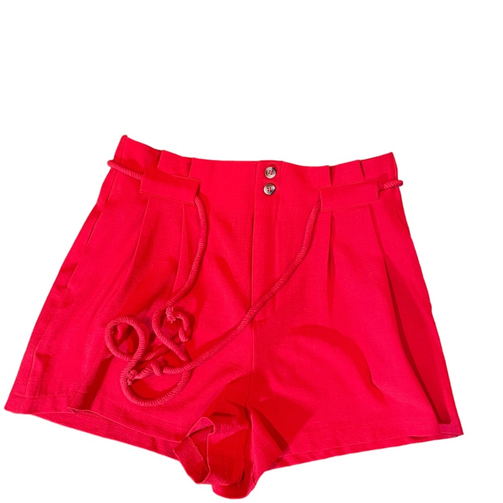 Paper Bag Belt Shorts in Red